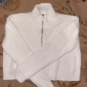 Women’s Cotton Candy LA White Long Sleeve Cropped Sweater 3/4 Zip Up